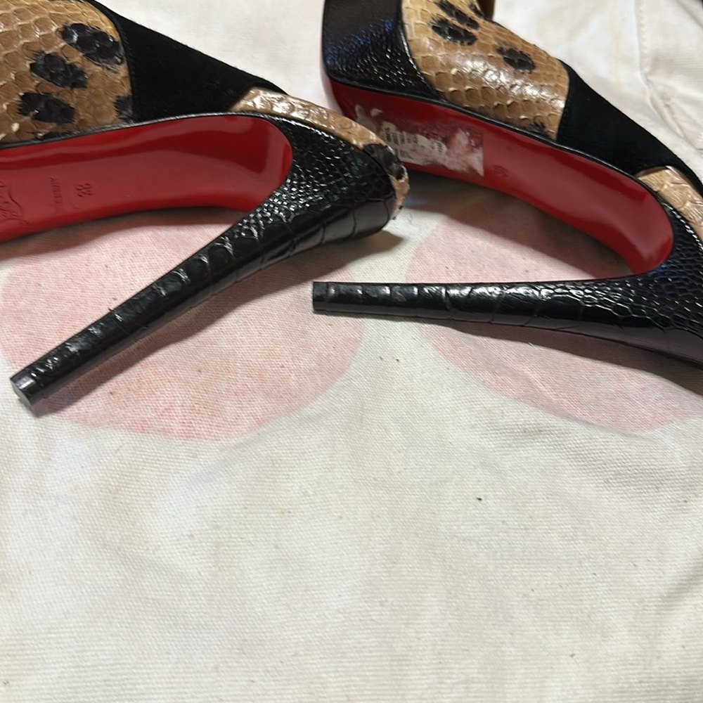 Christian Louboutin Leopard Print Python Slingbac… - image 5